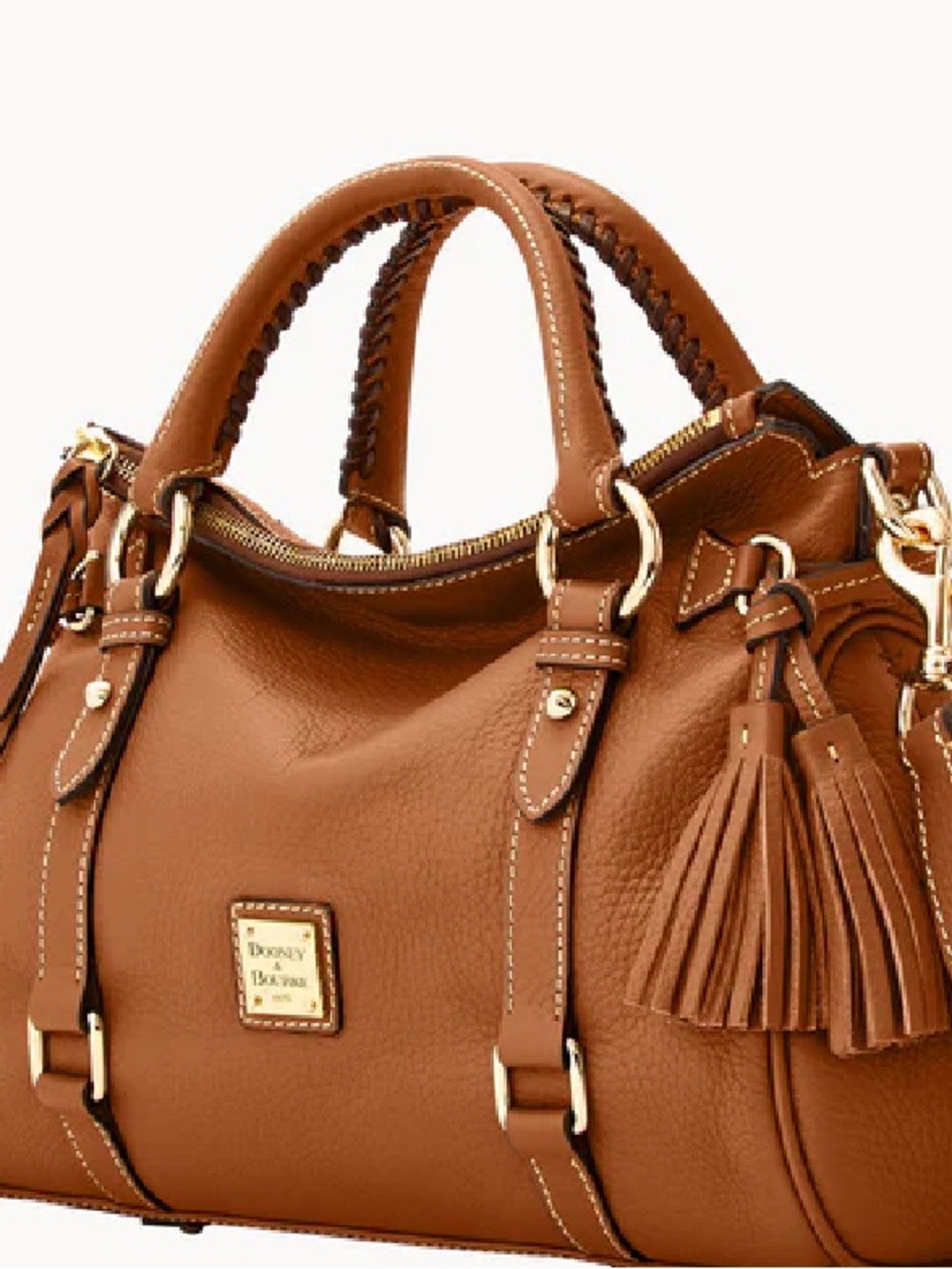 Dooney & Bourke Caramel Leather Satchel with Red Interior